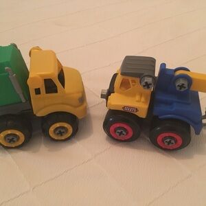 Yellow and Blue Construction Trucks